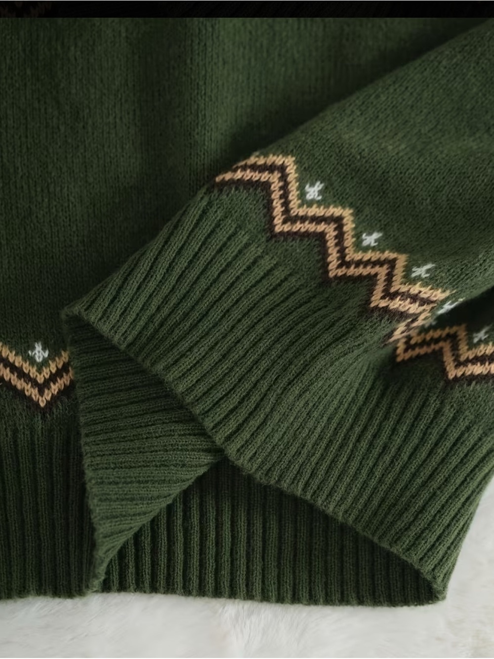 Woodland Fox Fair Isle Sweater | Forest Green Cozy Knit Pullover - Picture 6 of 13